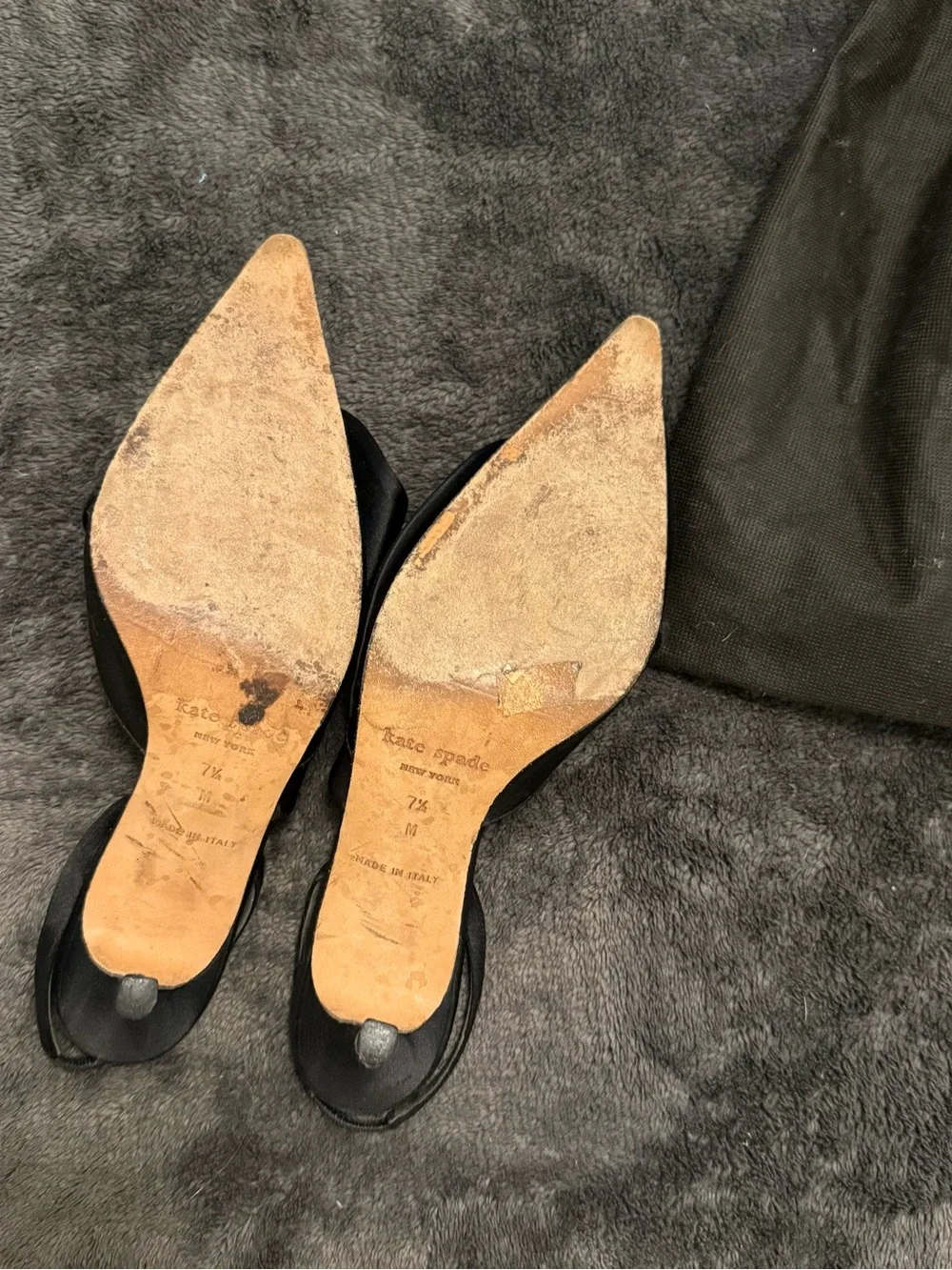 kate spade Black Satin Bow Pointed-Toe Mules